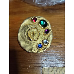 Mid Century Atomic Era Sputnik Cosmo Panorama Hidden Face Rhinestone Brooch Pin